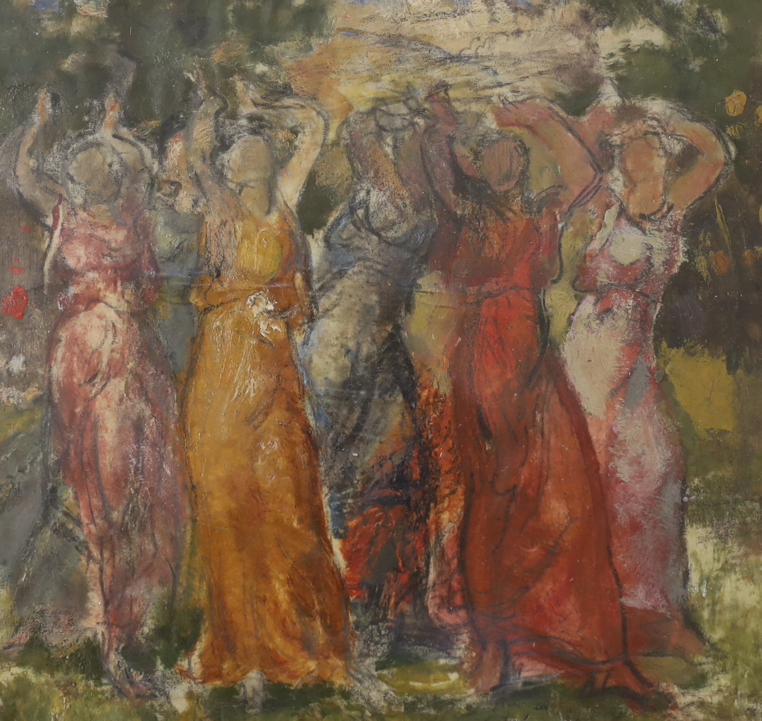 Henry John Lintott (Scottish 1877-1965), mixed media, Five dancing figures, 15.5 x 14cm